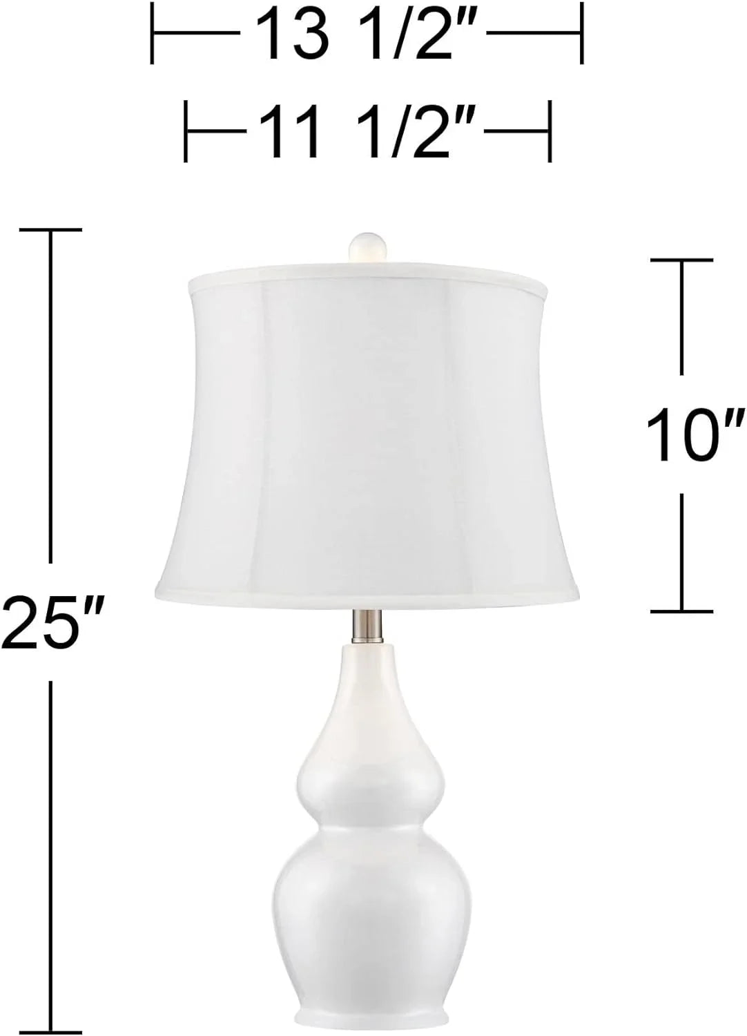 Double House Nightstand Tall Ceramic Modern Softback 25" White Bedroom Bedside Home Lighting for Tapered Entryw Jane Gourd Fabric Room Drum Lamps Living Table Shade TJUNBOLIFE Office