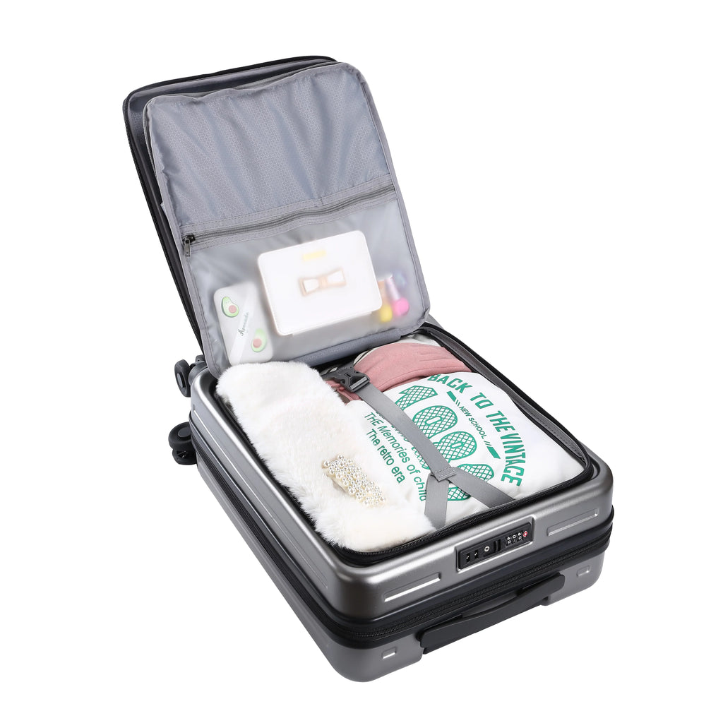 37~41L 20 Pocket Piece 65L,Dark Inch with Spinner ABS+PC with Set, Luggage Only Hardshell Lightweight Laptop TSA Lock Expandle, + 24 Wheels, 2 20/24 & Front Inch Suitcase Grey 20 &