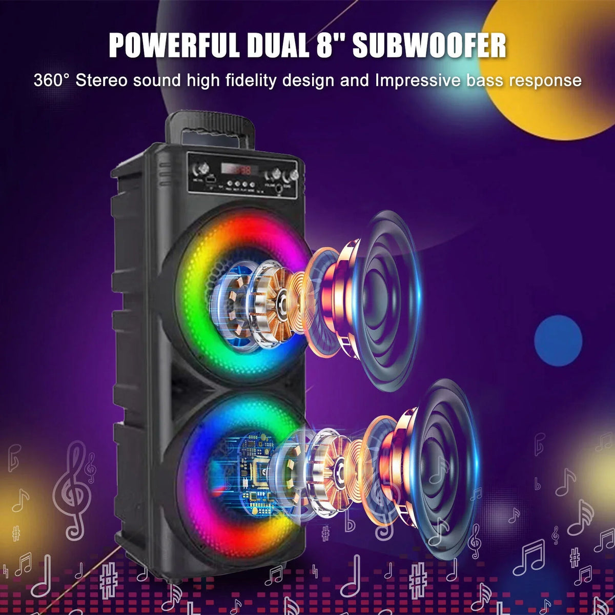8-inch Loud Bluetooth Speaker 6000W Speaker -FM/AUX/MP3/USB System Party Party Heavy Portable Bass Subwoofer Mic & Dual Sound TIANLAIMEI