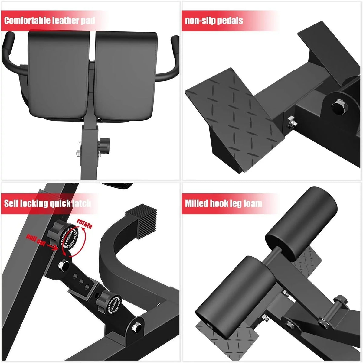 Adjustable Back Machine, Bench Roman in Multi-Functional Extension Hamstring Bench Chair Hyperextension 40.55*27.55*44.48 - Black