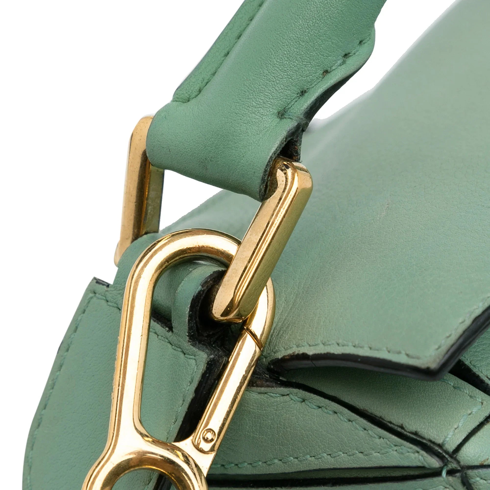 Leather LOEWE Unisex Authenticated Satchel (Good) Puzzle Pre-Owned Small Calf Green