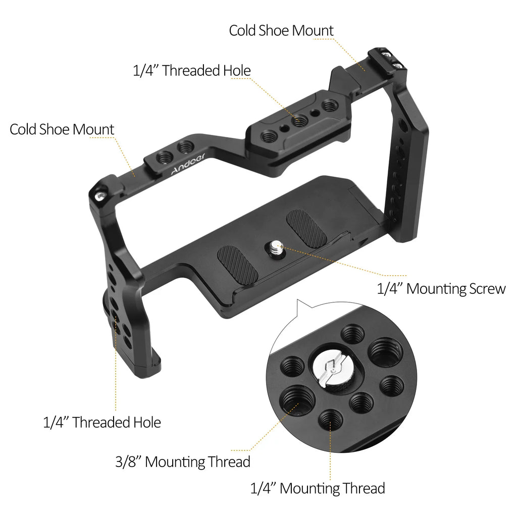 Inch Dual 1/4 Camera II/ with Numerous Cage A7S A7R for A7R Aluminum Cage II A7IV/ A7III/ Alloy III/ Andoer Mounts Shoe A7II/ Threads Replacement Cold Video