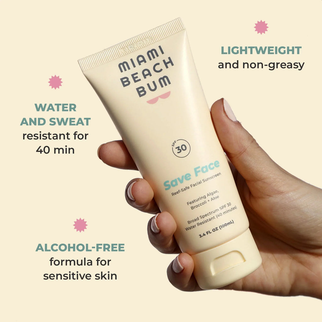 Resistant Fragrance-free, Reef-Safe SPF30/ Min liquid Face Mineral 40 3.4oz Miami Bum Broccoli Beach Cream,