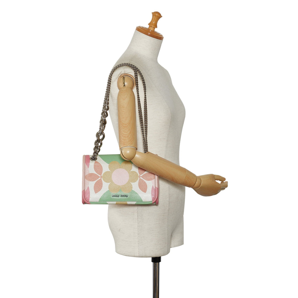 Miu Pink Pre-Owned Calf Authenticated Miu Crossbody Flower Unisex Crossbody Print Bag Leather (Good)