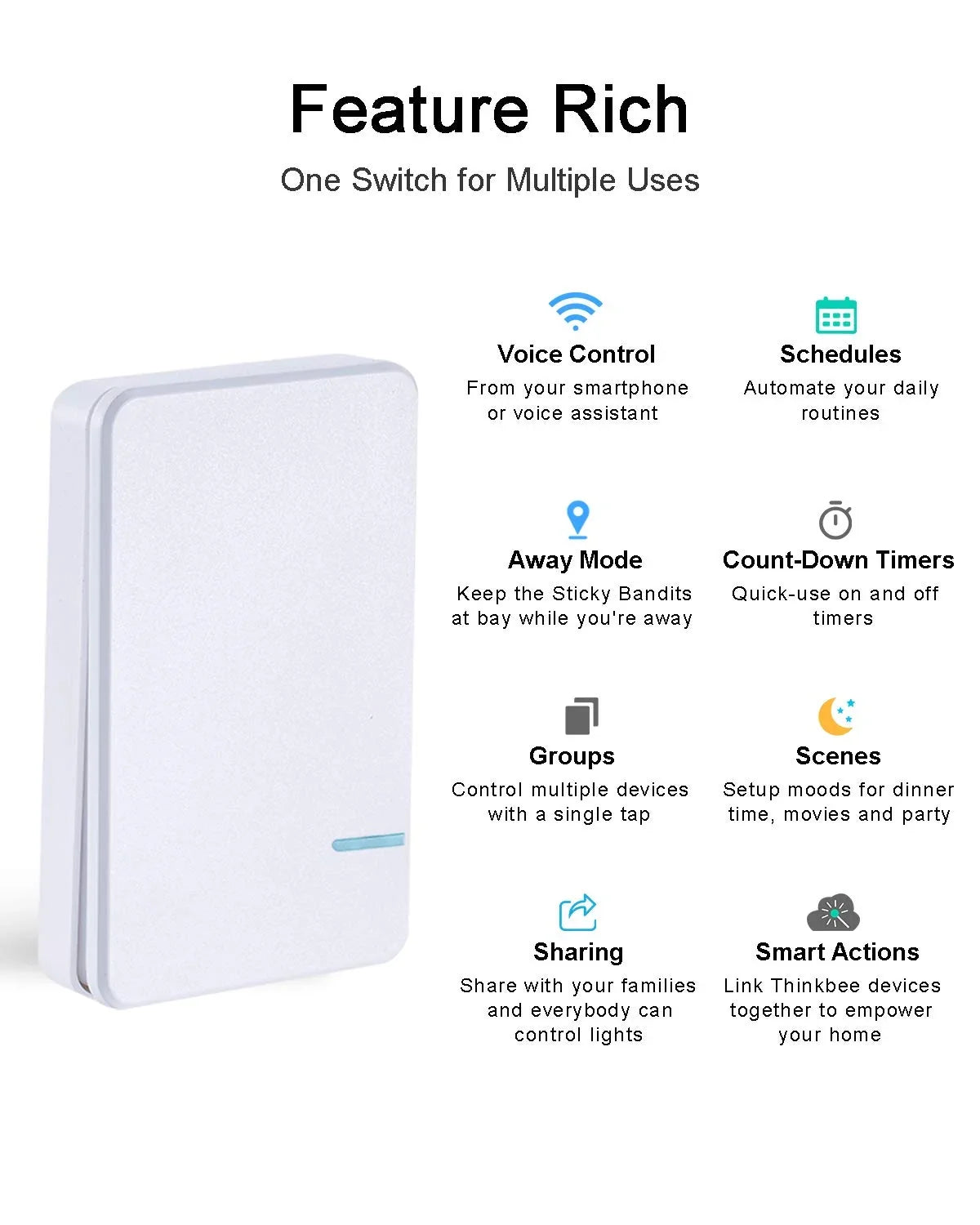 Smart - 2.4Ghz Control, and kit, Indoor WiFi IFTTT, Switch Alexa, Thinkbee Wireless Ceiling No 164ft Lamp Compatible LED Required, 1969ft Hub Switch Light Assistant with exterior Remote Light