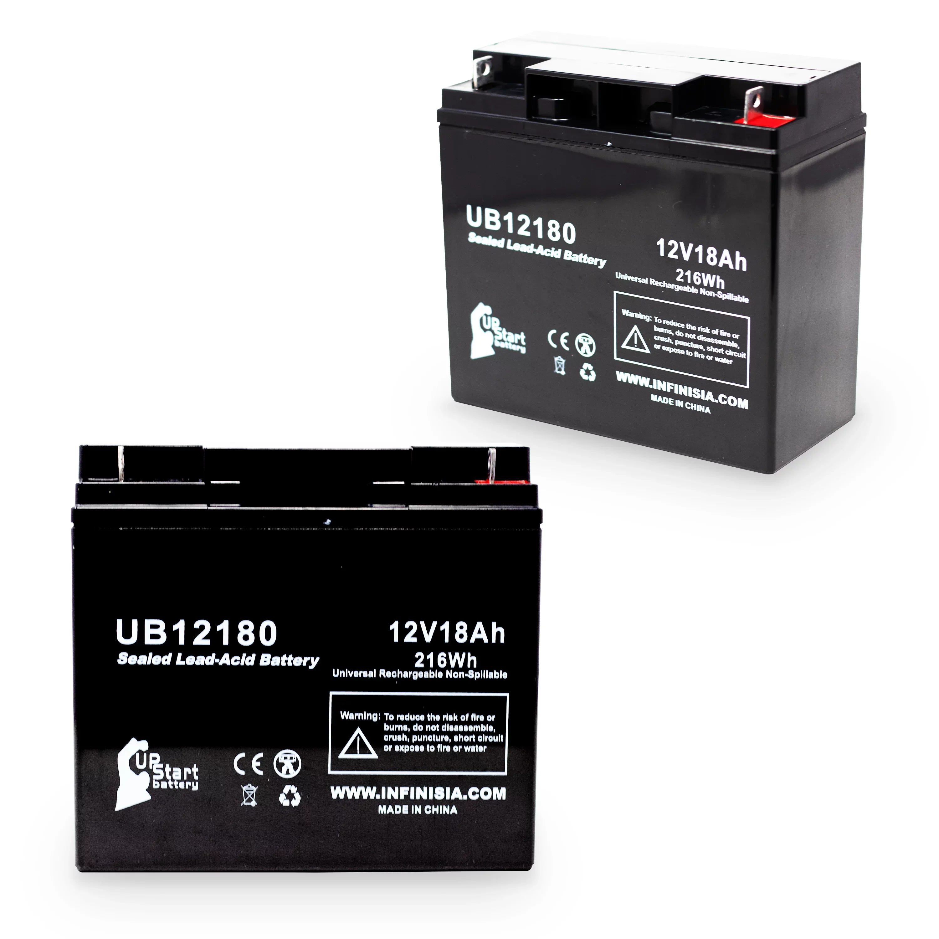 2x T4 AGM, / PX12180 - Universal - Terminal, Pack Portalac Lead 18Ah, Compatible Replacement Battery 18000mAh, Battery Acid UB12180 SLA) (12V, GS Sealed