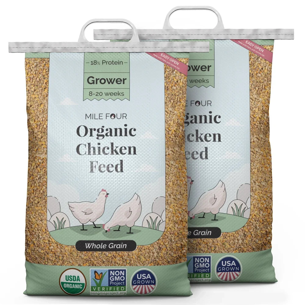 Non-Medicated 46 Non-GMO, 18% | Organic Chicken Grower Feed Mile Certified Certified 100% US | Food Corn-Free, Grain Grains, Whole | Grown | Organic, | Four Protein Soy-Free, lbs. Chicken