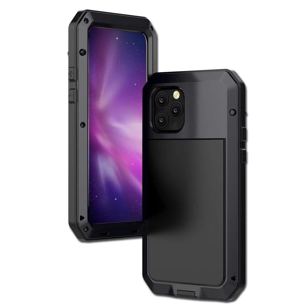 Heavy Travel Case Grade Scratch Rugged iPhone Protection, Military Resistant Duty Pro exterior Glass Metal Shockproof Aluminum and Gorilla (Black) 14