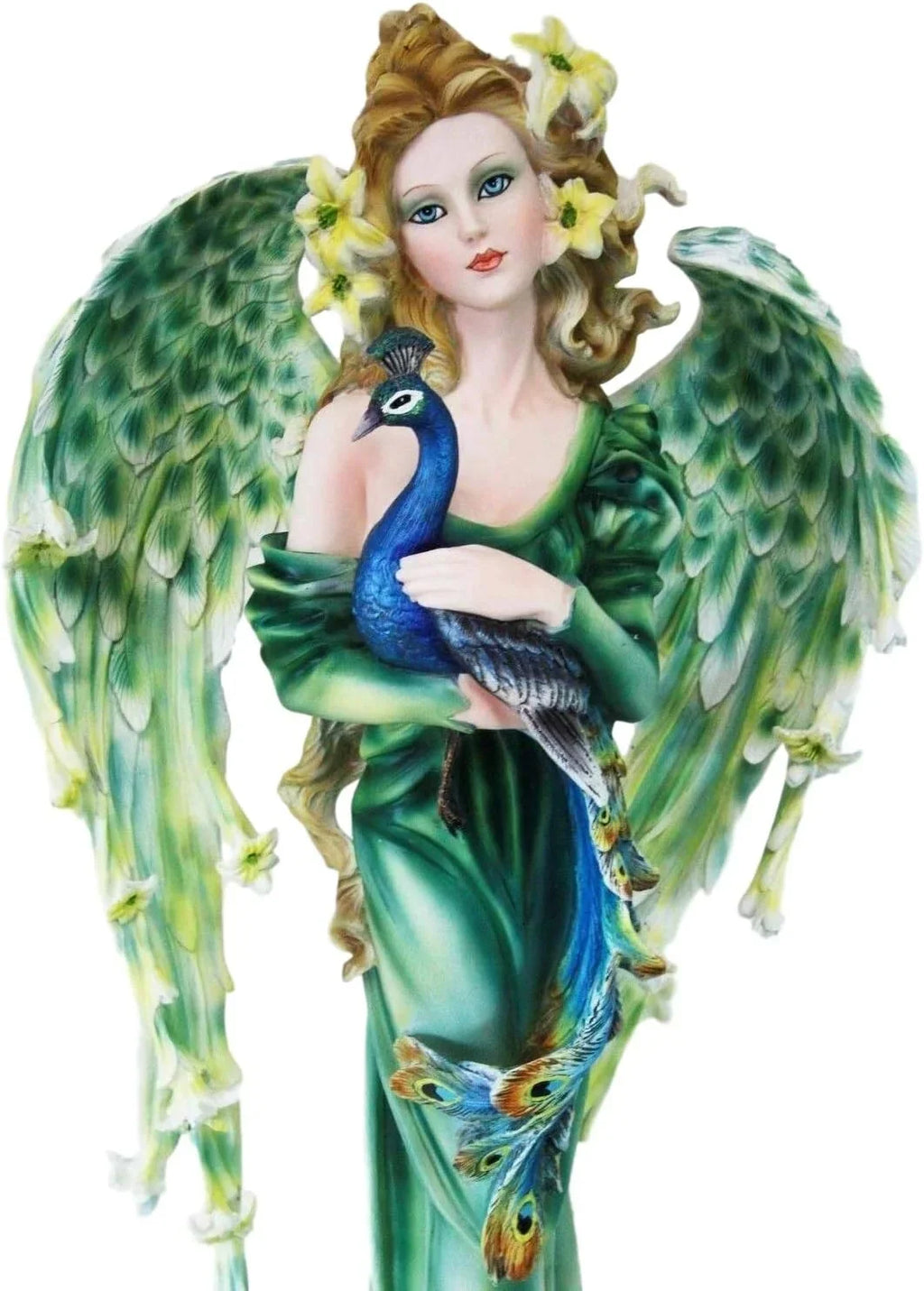 Collectible Figurine Faery 21" Garden Tall Pixie Iridescent Decorative Peacock Train DIY Fairy FAE Mother Magic Large Green Statue Fantasy Faries