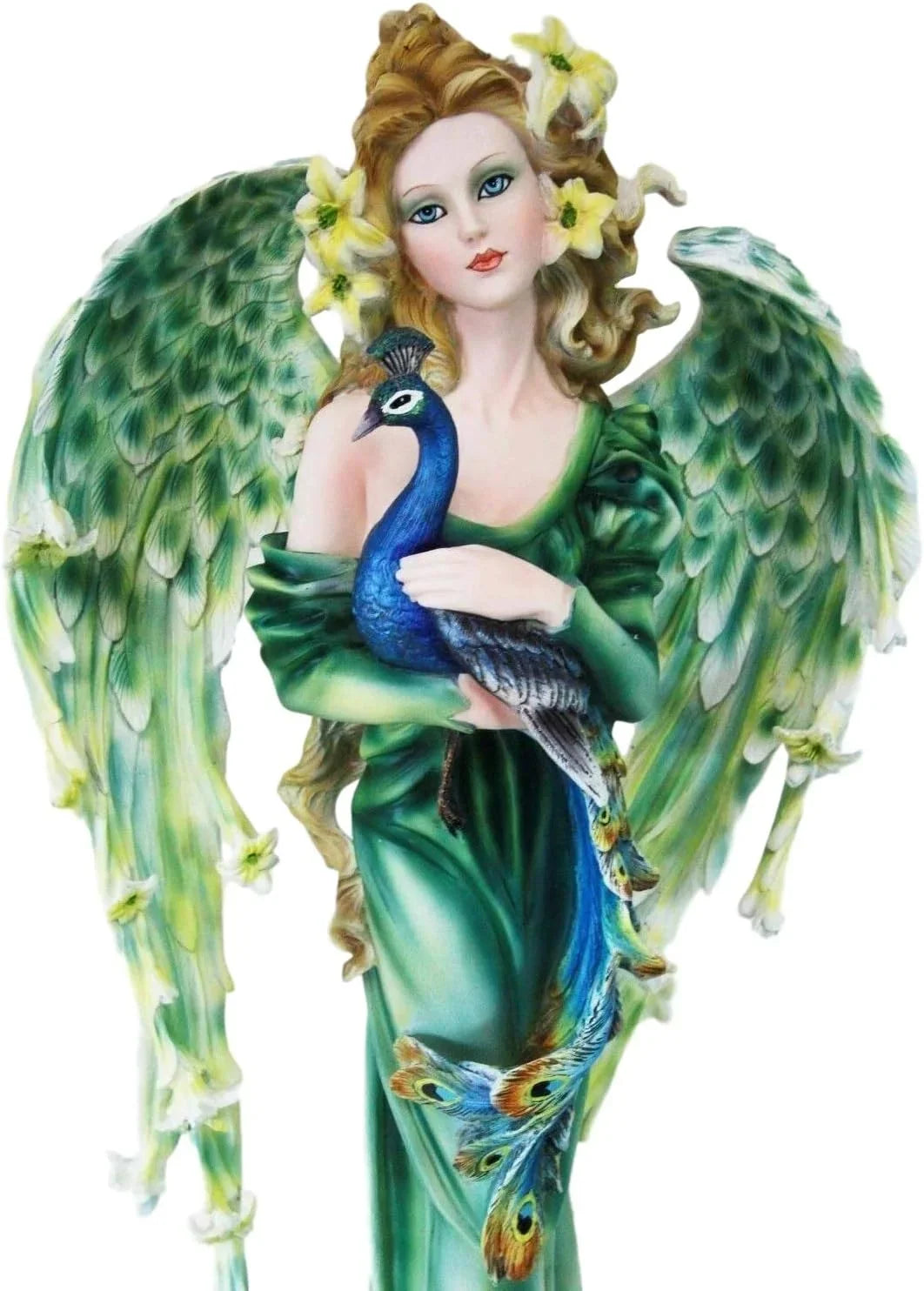 Collectible Figurine Faery 21" Garden Tall Pixie Iridescent Decorative Peacock Train DIY Fairy FAE Mother Magic Large Green Statue Fantasy Faries