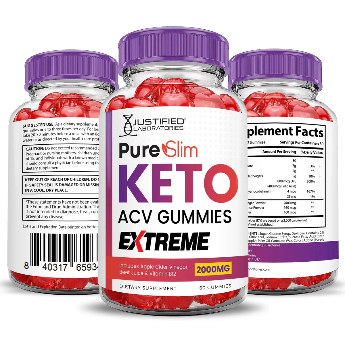 Extreme (2 Pack) ACV Gummys Gummies Supplement 120 Slim 2000mg Dietary Pure Keto