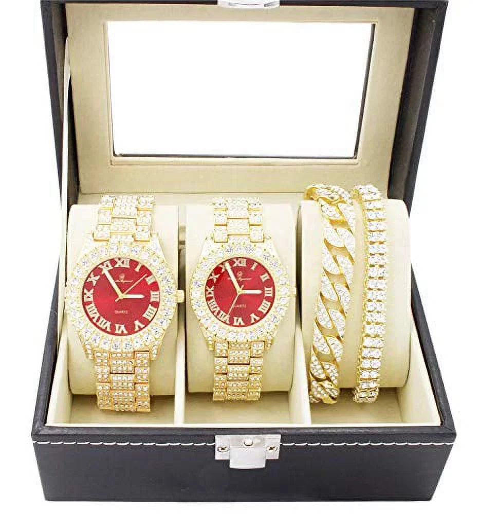 Flaunt Watch and Queen Hip Out - Couples ST10325/ST10364 On to Power King Bling'ed Dance Off Floor for Hop The Set (ST10327GldRed) His&Hers and Perfect