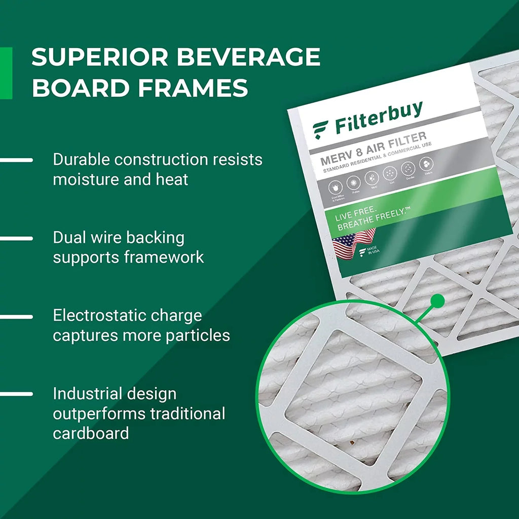 Filterbuy AC Filters Pleated Furnace 8 Air MERV (1-Pack) 16x24x4 HVAC