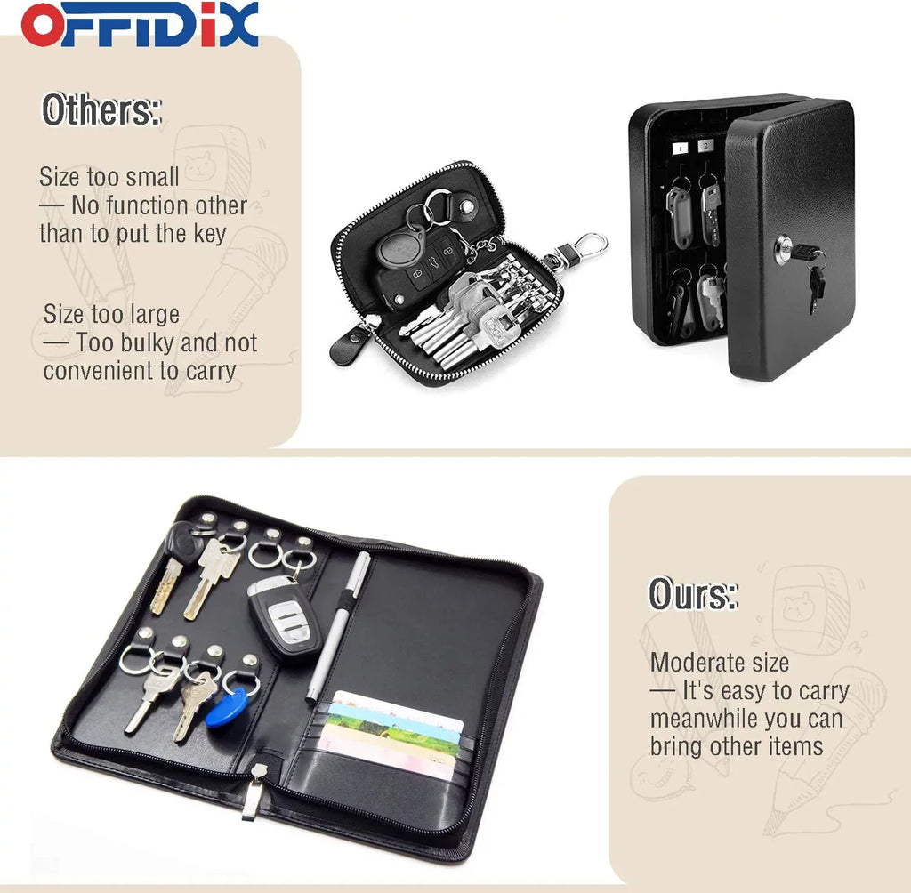 for Card Portable Organizer PU Business Key Key Sales,Hotel Portable Hooks Real Holder Padfolio Car OFFIDIX Case Estate Cabinet,8-Key Executives, Service Zippered Leather Menus