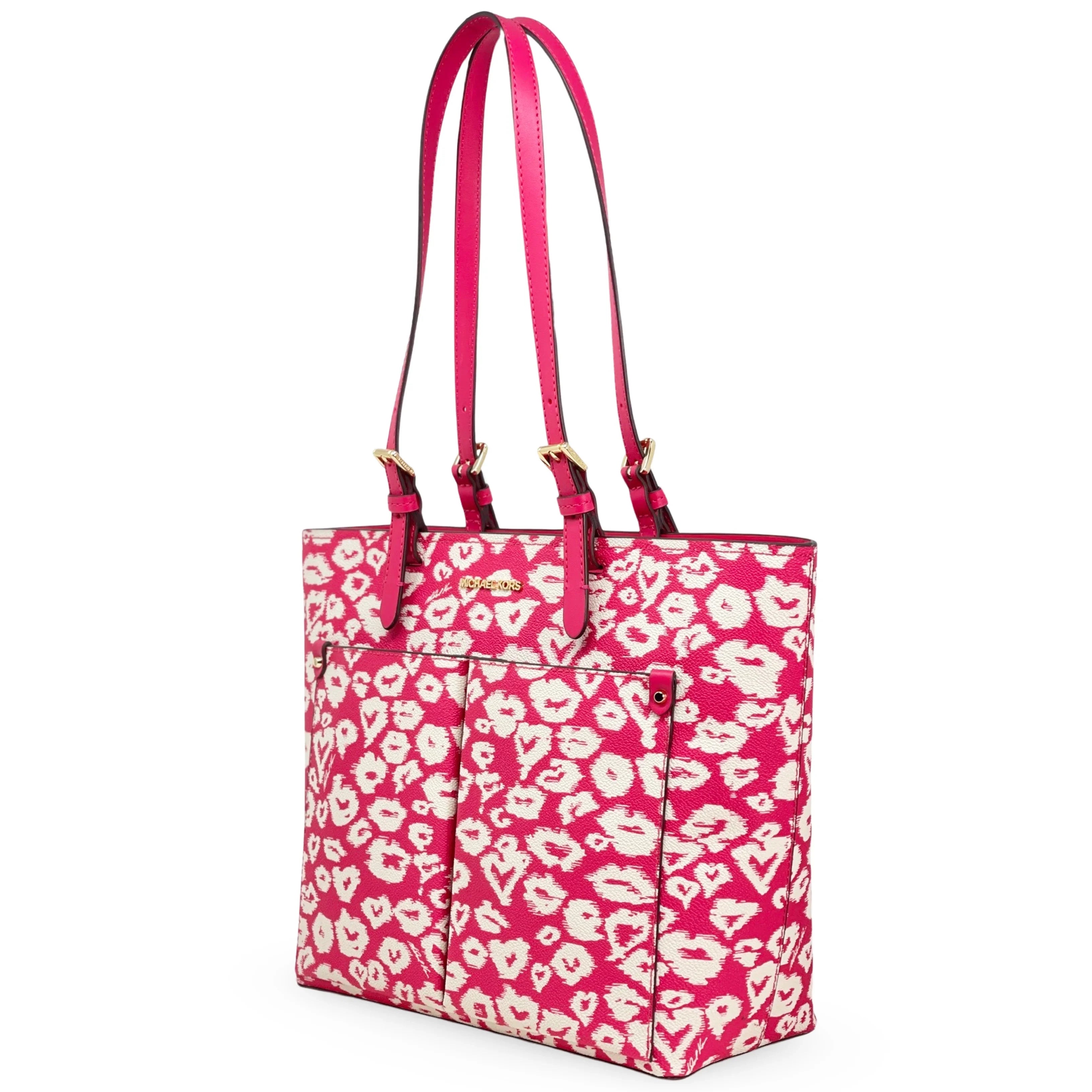 Coated Pink (Electric Double Printed Medium Canvas Pocket Kors Jet Tote Michael Multi) Set Travel Women's