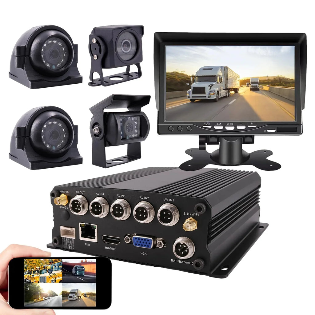 APP/Web, Large 4-CH for Van RV Real-time System JOINLGO Remote Video, View 120 Bus Angle on GPS WiFi Lopp Record Camera Video Waterproof Truck Camera View 1080P