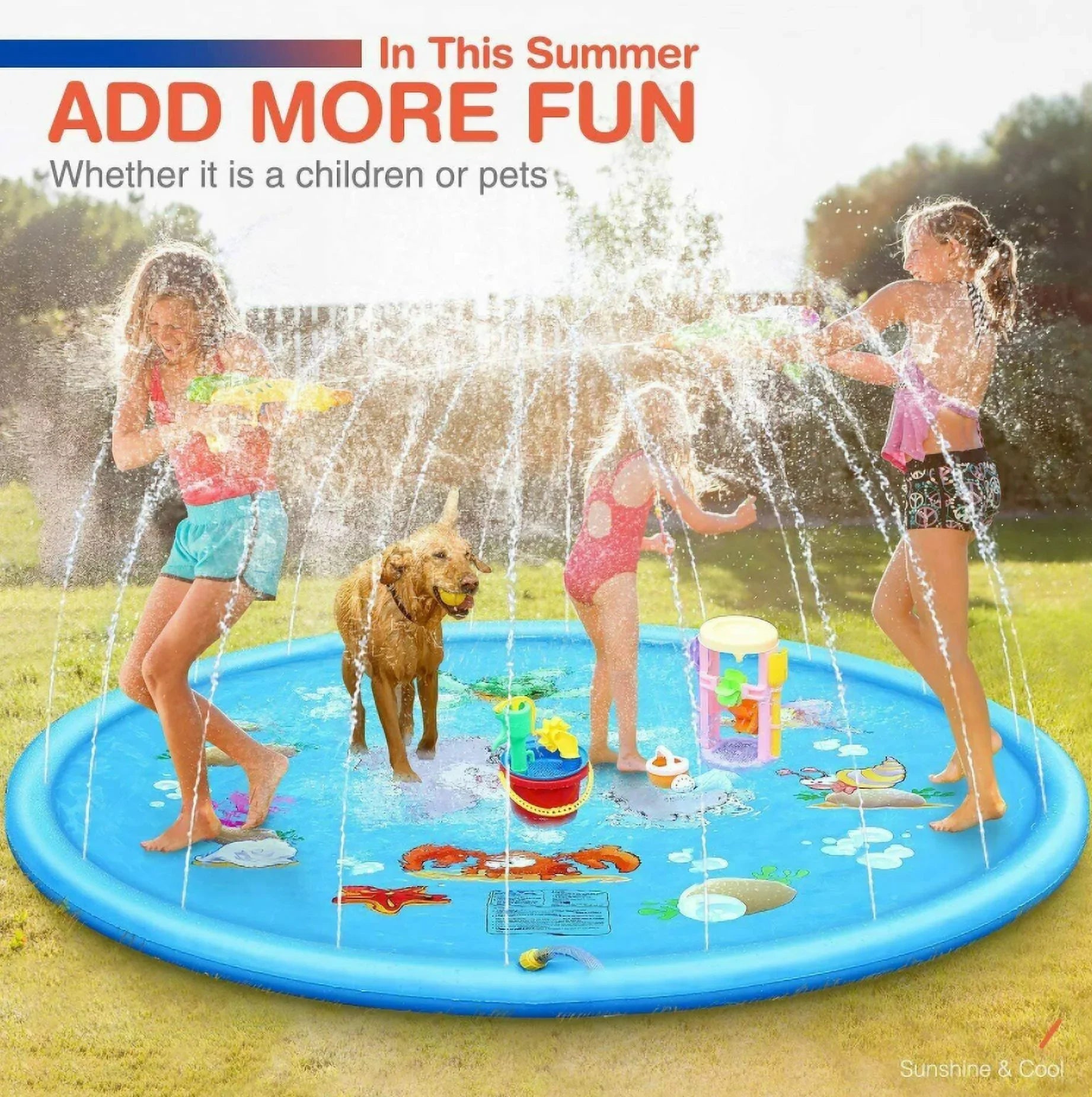 exterior Inflatable Summer 68" Mat Game Play Splash Sprinkler liquid Kids Pad