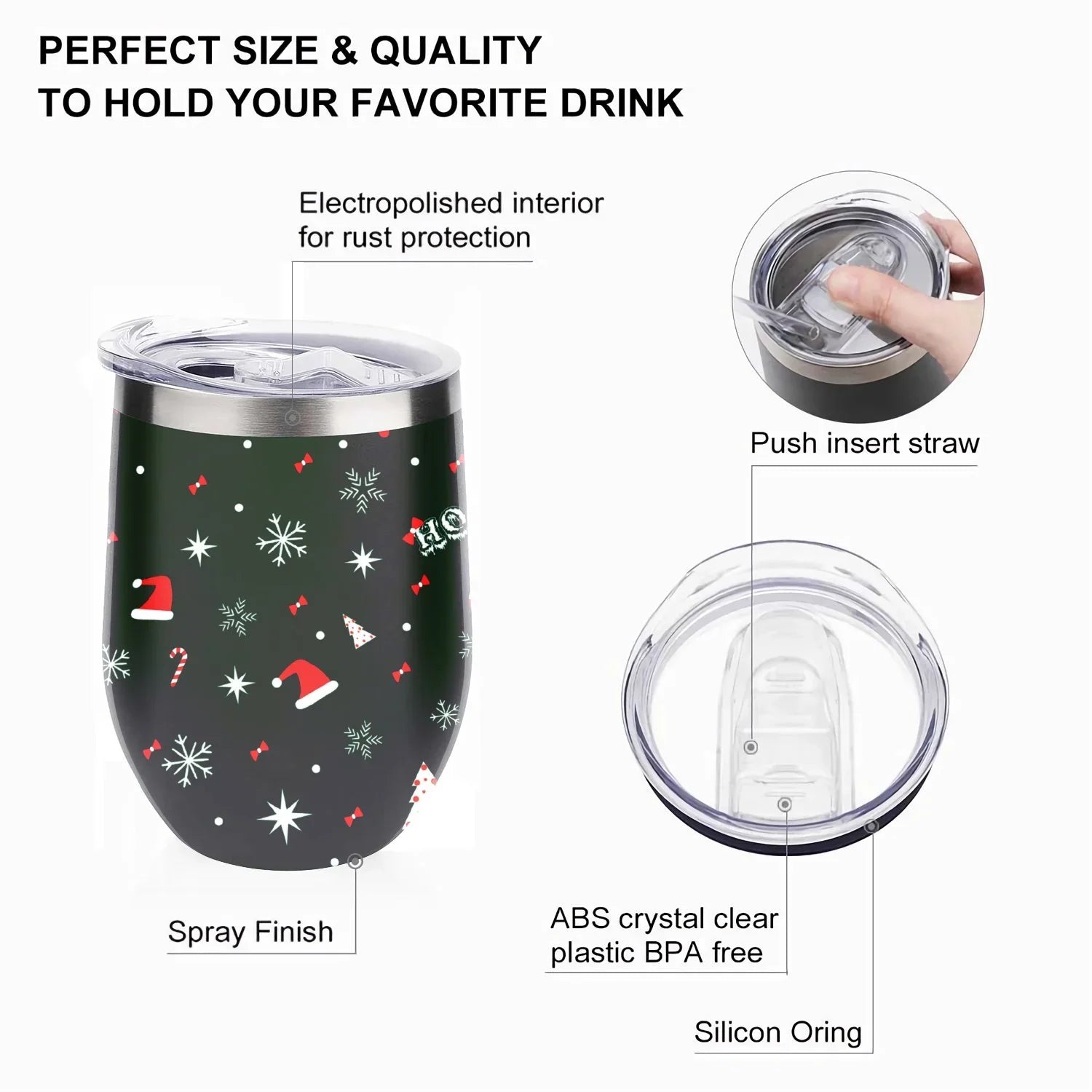 304 Insulation Cups Wine Vacuum Stainless Double Cups, Insulated Lid, Steel Red Tumbler with Belly with Shape Cup Eggshell Hidove Layer 12oz U Cup Big and Cup Color Christmas Green Tree
