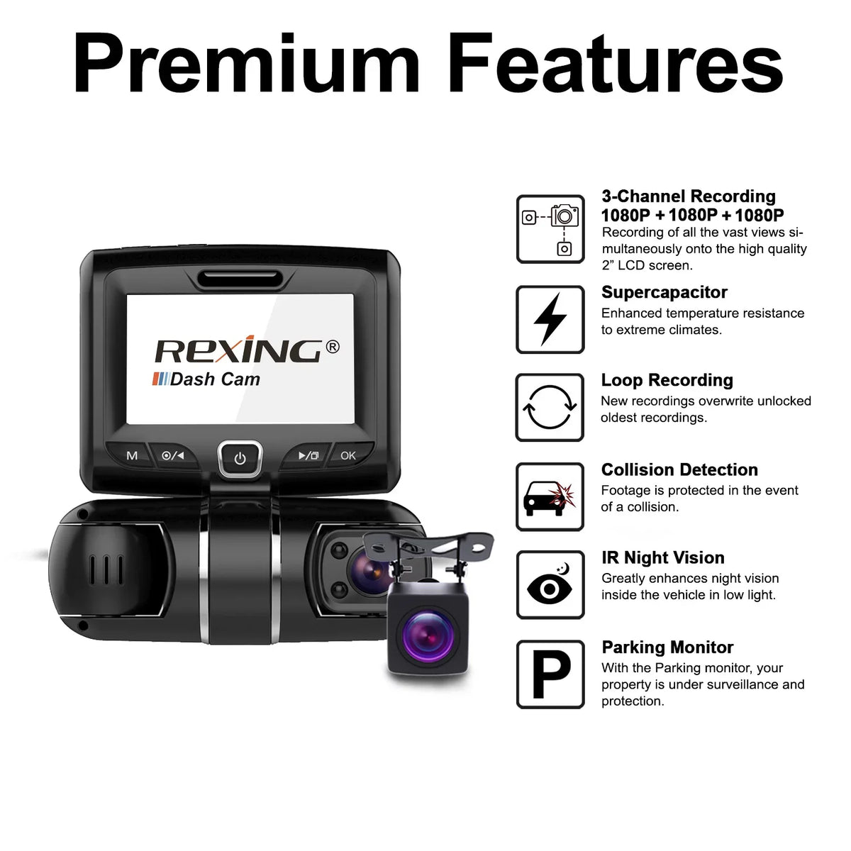 S1 Cam Dash 1080P+1080P+1080P Rexing 3-Channel