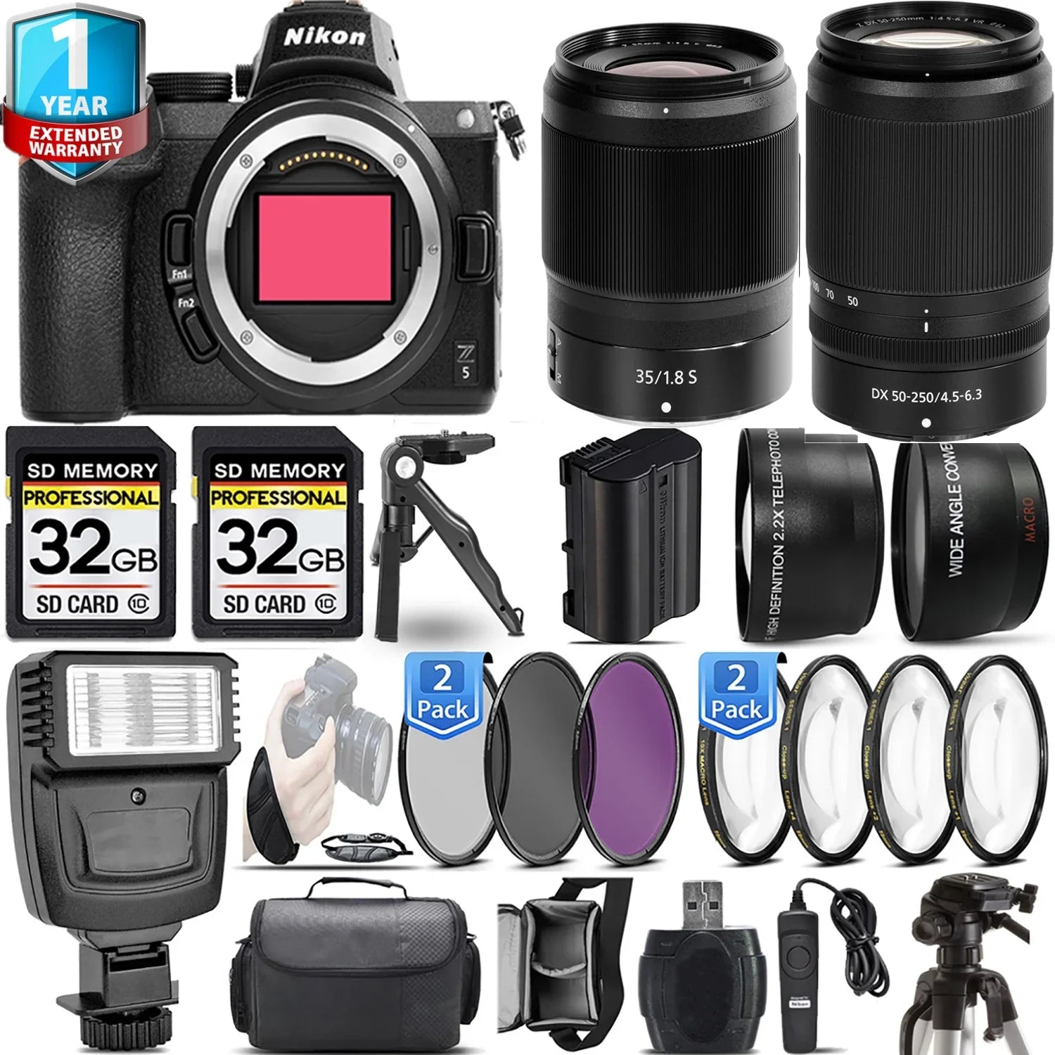 3 f/1.8 f/4.5-6.3 Handbag Lens Flash Filter Z5 VR PC 35mm S + + + + PC Lens Macro + Nikon Camera Set Set 64GB with Mirrorless 50-250mm 4 +