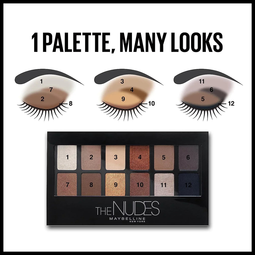 Powder, Blendable Nudes Eyeshadow Palette Pigmented Makeup, 1 The Shimmer Maybelline Count 12 and Shades, Matte