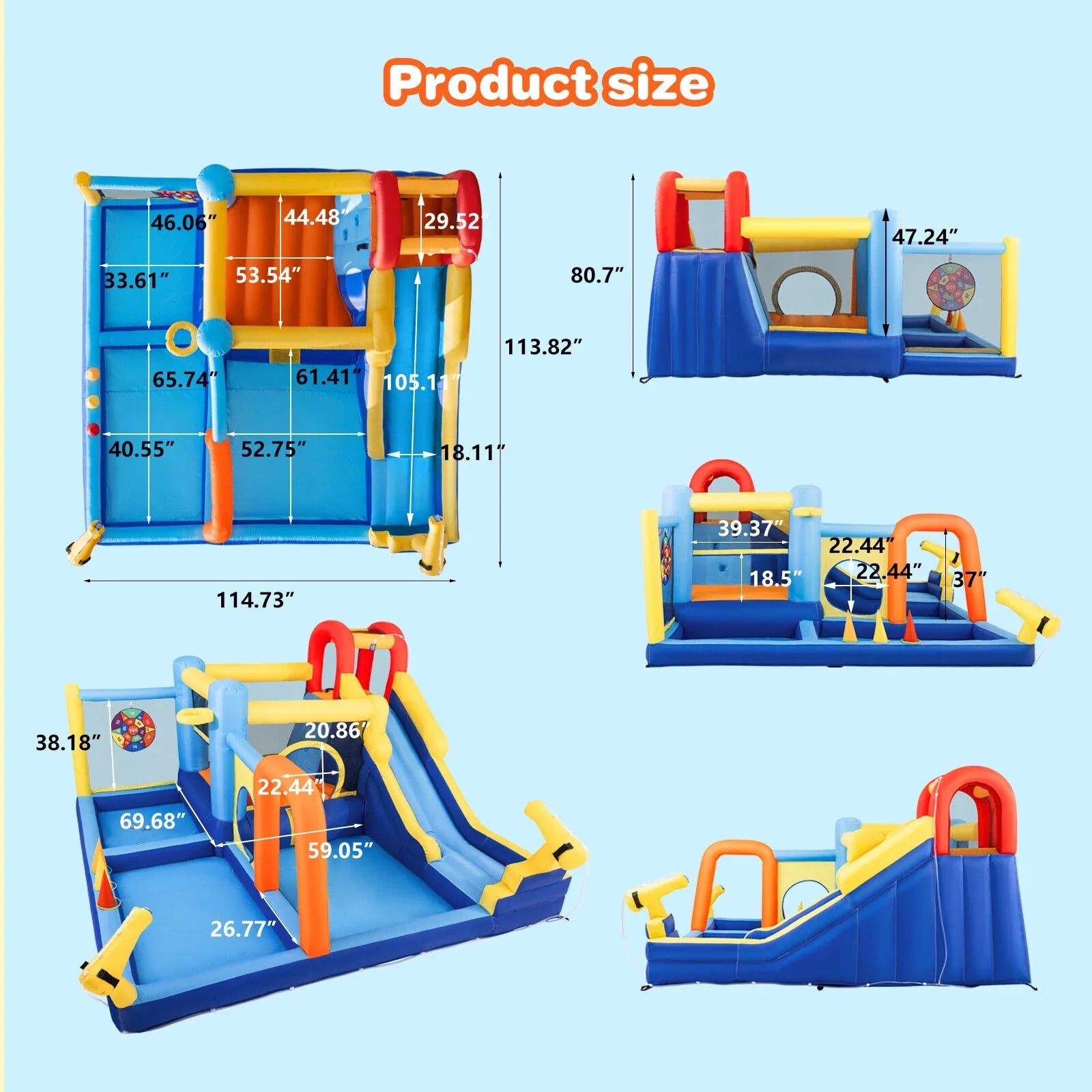 Felt Trampoline, Castle Climbing with Kids Inflatable liquid Wall, Air Target, Splash Toss 550W Bouncer Pool, Blower Ball Ring Playhouse Game, JOYLDIAS Slide