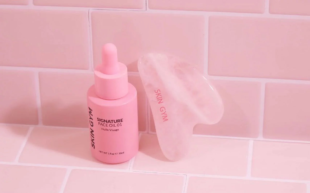 Signature Gua Gym Workout + Value) Oil Kit, ($64 Quartz Skin Gua Sha Sha Rose