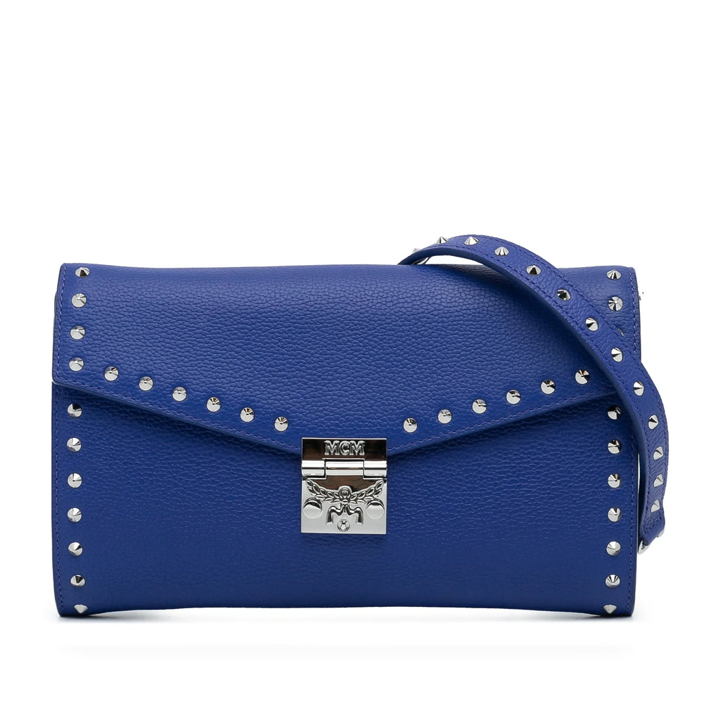 Blue Chain Patricia Leather Authenticated Pre-Owned Bag on Wallet Calf Studded MCM Unisex Crossbody (Good)