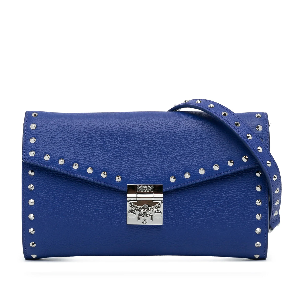Blue Chain Patricia Leather Authenticated Pre-Owned Bag on Wallet Calf Studded MCM Unisex Crossbody (Good)