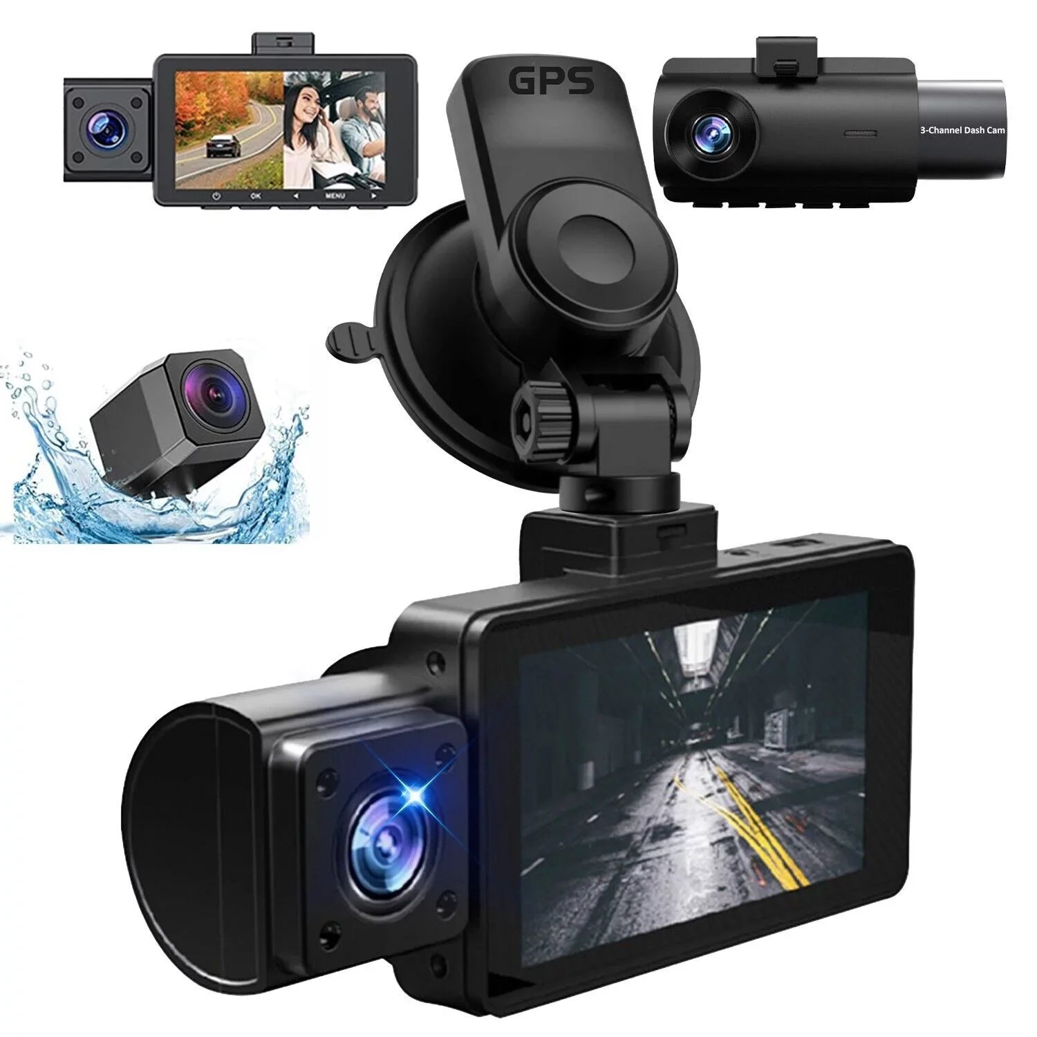 Recorder 4K Rear & Camera Cars Track Front True 3 Video Lens Dual WiFi&GPS Dash