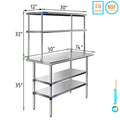| Double Combo Table 12" | Shelving x Overshelf Table With Prep Metal Wide Kitchen Tier 30" Shelves 14" & Steel Two Work Stainless