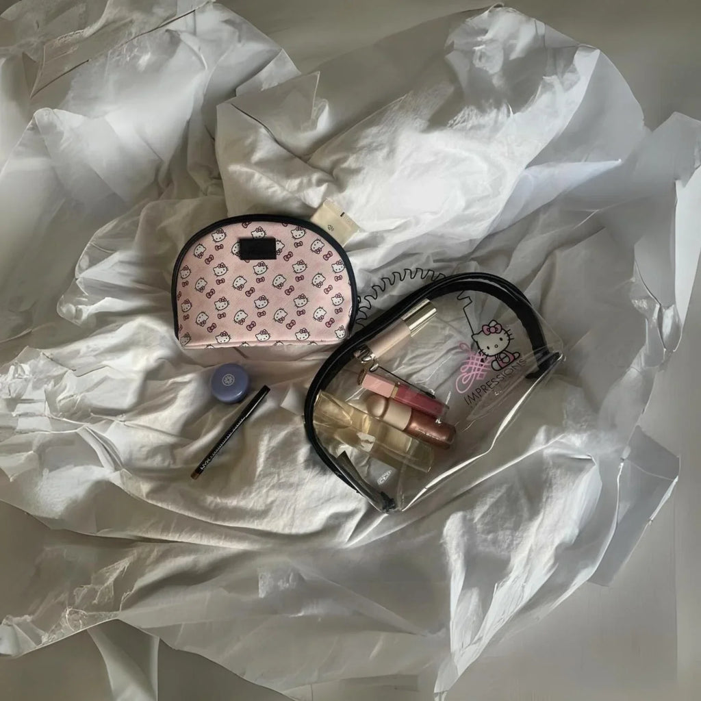 2 (Pink) Pcs Hello Bag Nested Travel Holding for Purses, Kitty Vanity Impressions Clutch Makeup Makeup