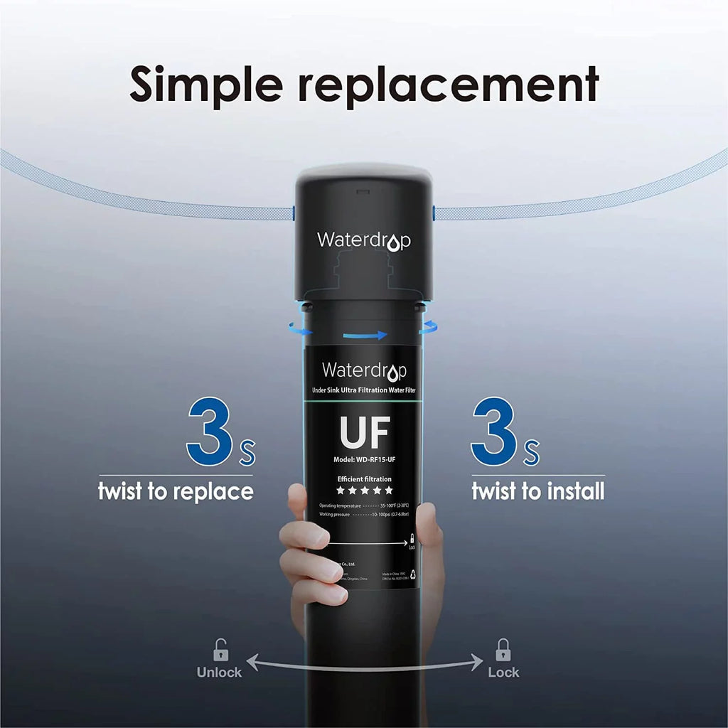 Filtration liquid Capacity Under 0.01 Waterdrop WD-RF15-UF Gallons Replacement 16000 liquid Filter, Sink Micron, High 15UA-UF System,