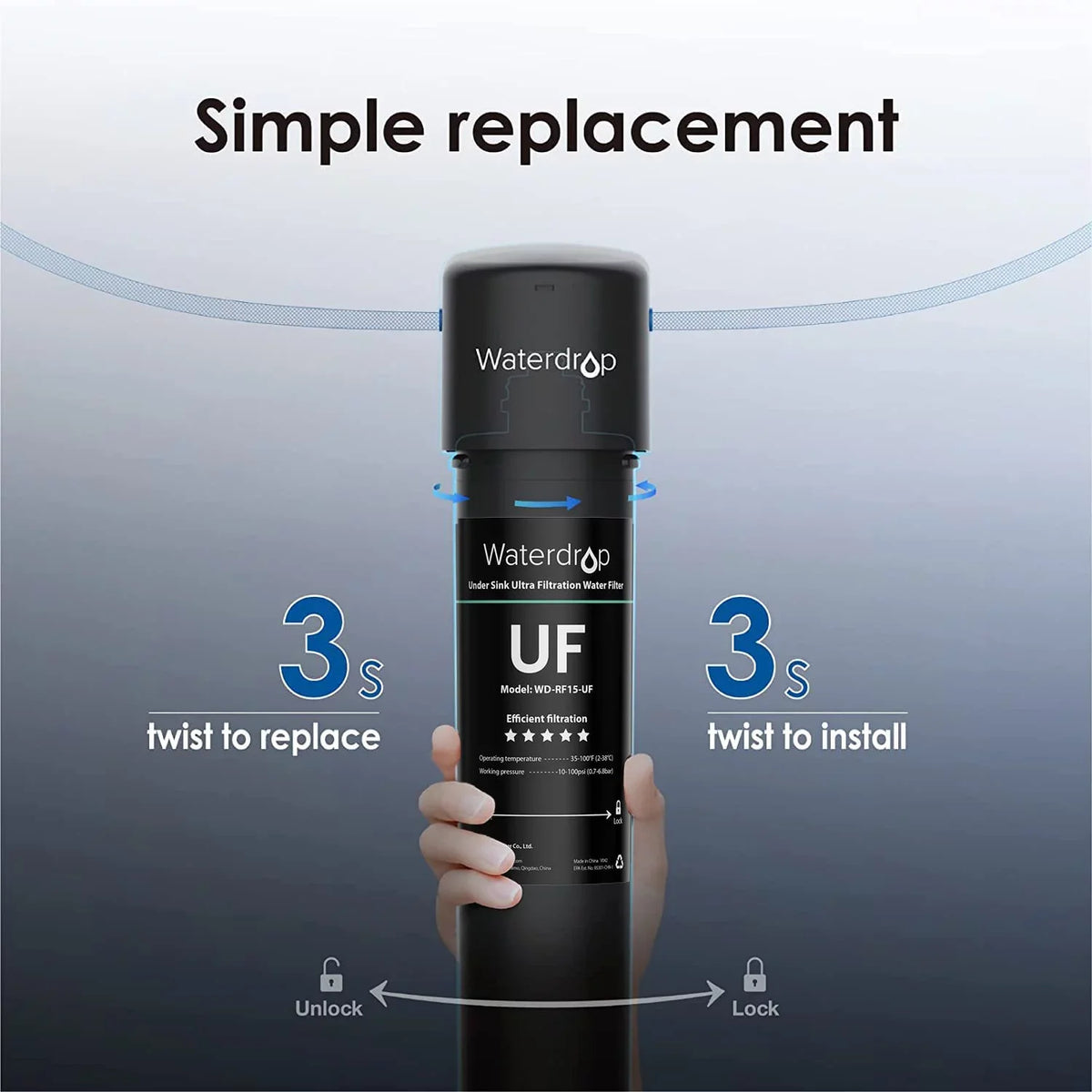 Filtration liquid Capacity Under 0.01 Waterdrop WD-RF15-UF Gallons Replacement 16000 liquid Filter, Sink Micron, High 15UA-UF System,
