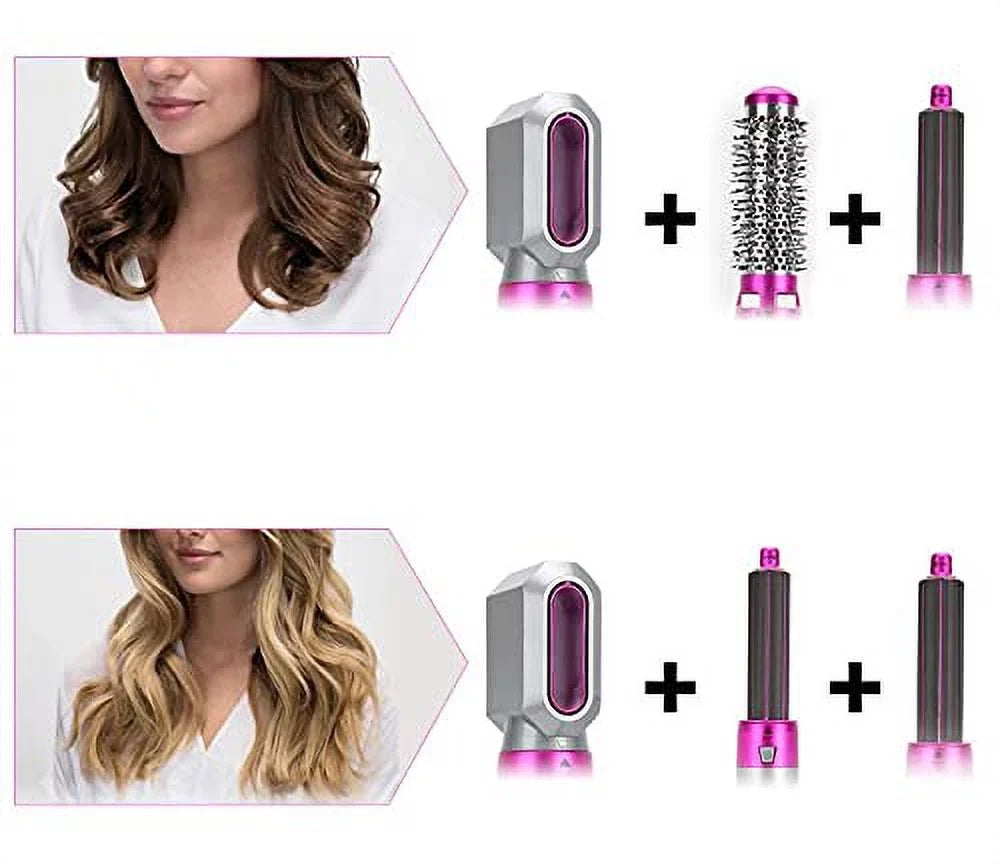 Brush - with Styler PinkGold Color: Electric Automatic Straightening - Hair Heads and Styling, Ionic 5-in-1 Curling Brush Negative Hair Dryer Blow Brush Detachable for Dryer
