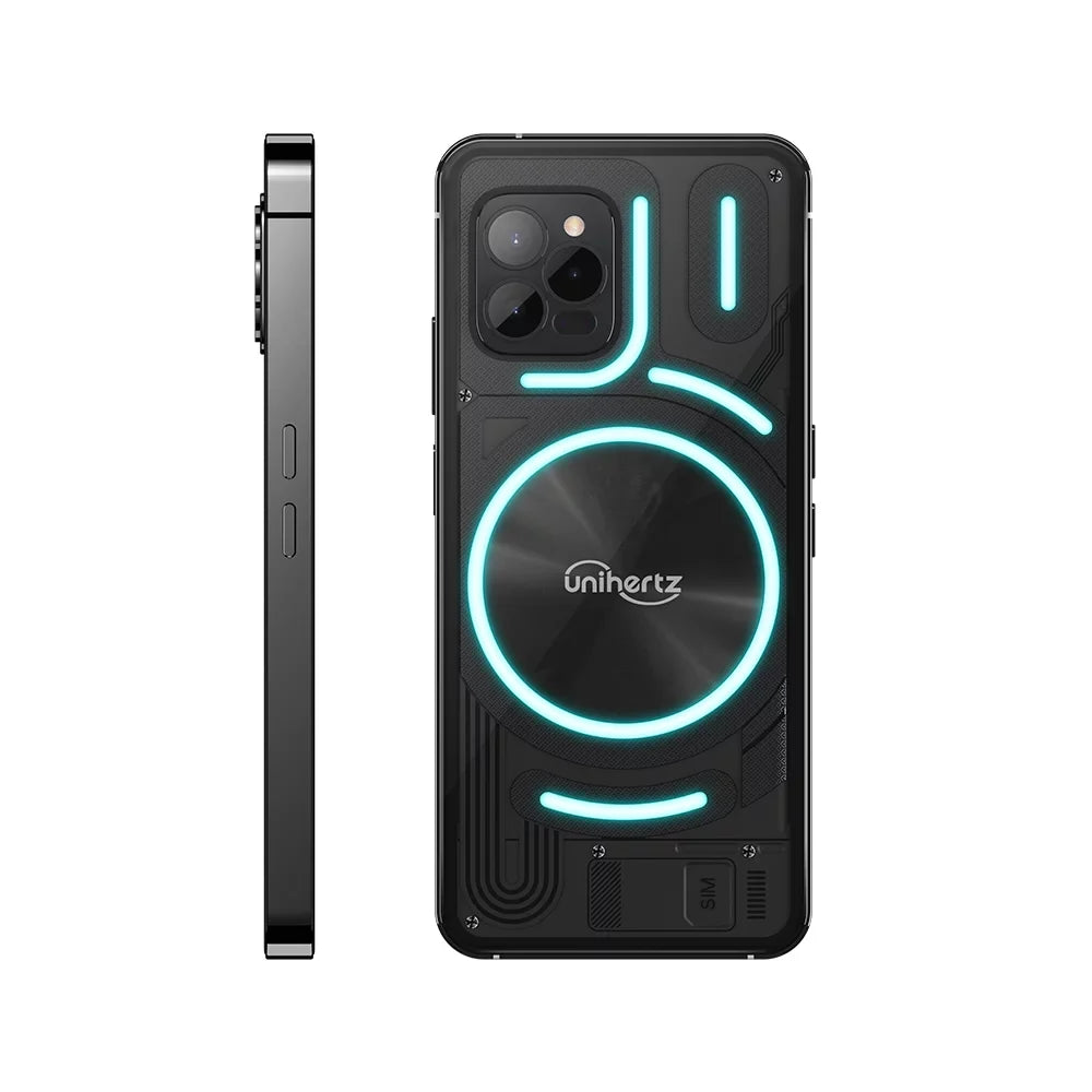 '- 5000 LED Unihertz 12 4G Light, Fast Industrial mAh Android Luna NFC, Transparent Back Camera, Charging, Design and Unlocked Battery with Colorful Smartphone (Black) Smartphone, 108MP
