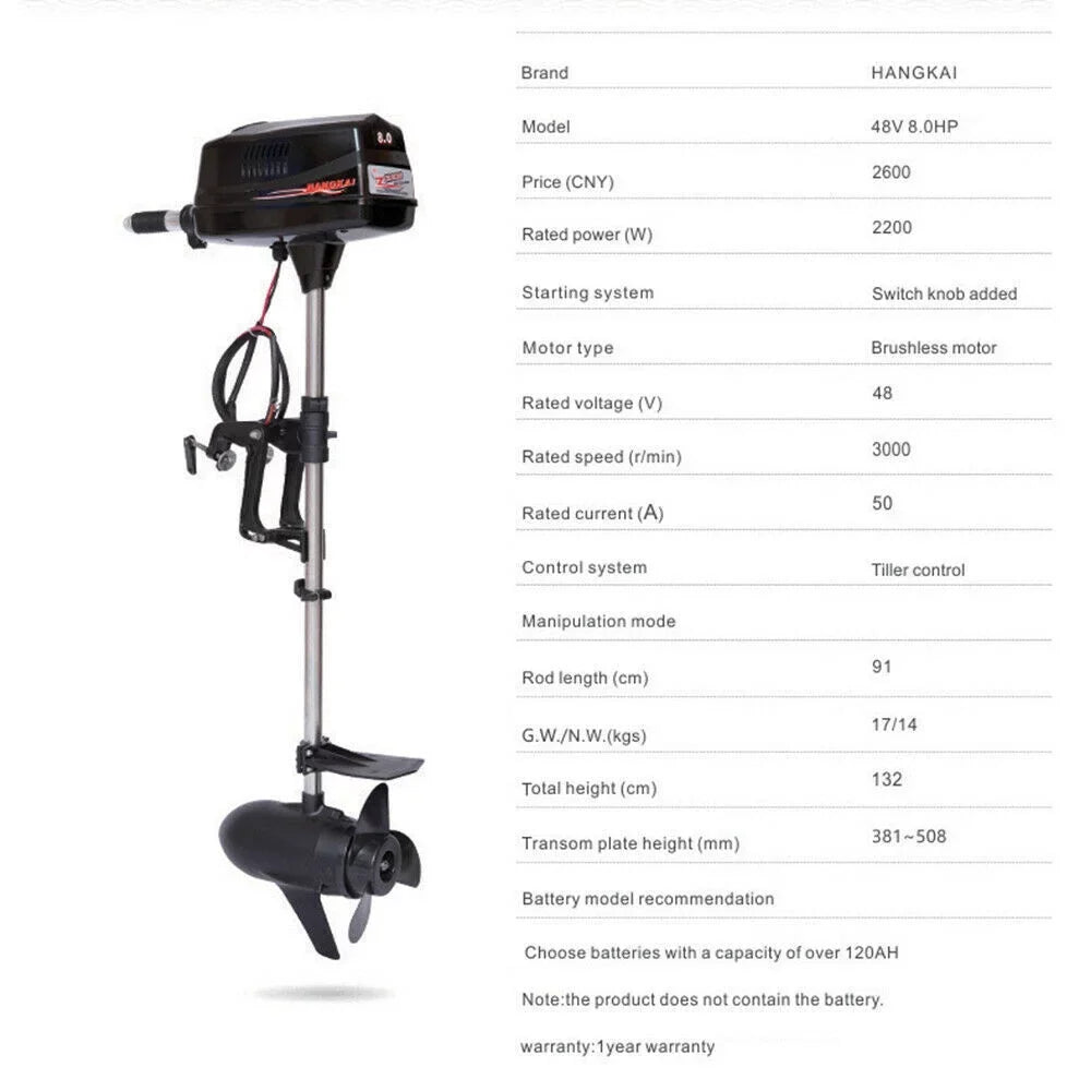 Brushless Boat 2200W 48V Electric Boat HANGKAI Outboard Engine Motor Trolling