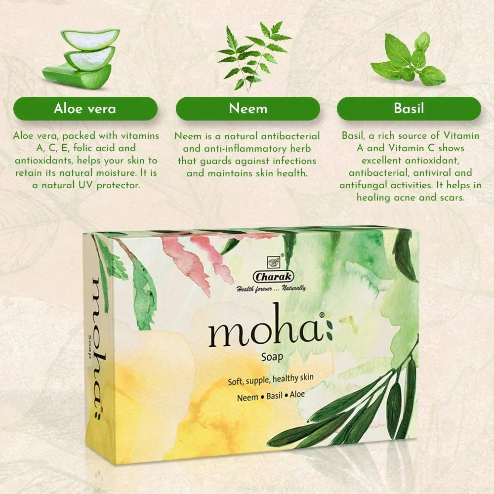 Moha & Aloe X Of Soap 3 Basil Neem, Body Goodness Soap, Gel, With Face Vera Bathing Soap, Gram & Pamer Herbal 100 Product Unisex