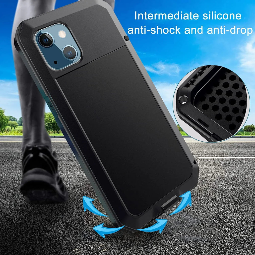 Protection, Heavy Gorilla Pro Glass Case Metal Travel iPhone 15 Rugged Scratch Military Shockproof Duty and exterior Grade Aluminum (Black) Resistant