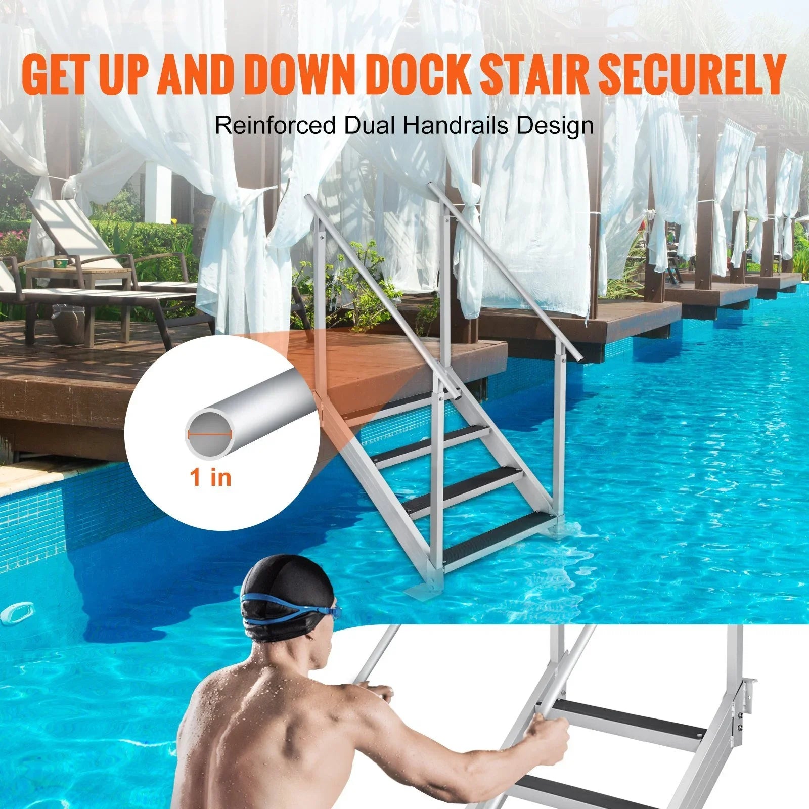 in. 30-38 4 Dock Adjustable Load 500 Vevor Capacity lbs Stairs Dock Step Ladder Height,