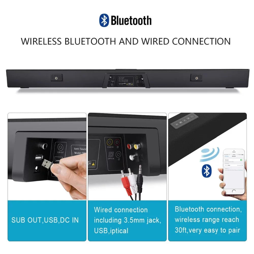 TV Bar Wall Home Theater Wireless 120W 2.1 Remote SoundBar Control Speaker System 3D SHANNA Bluetooth Mount Sound Surround