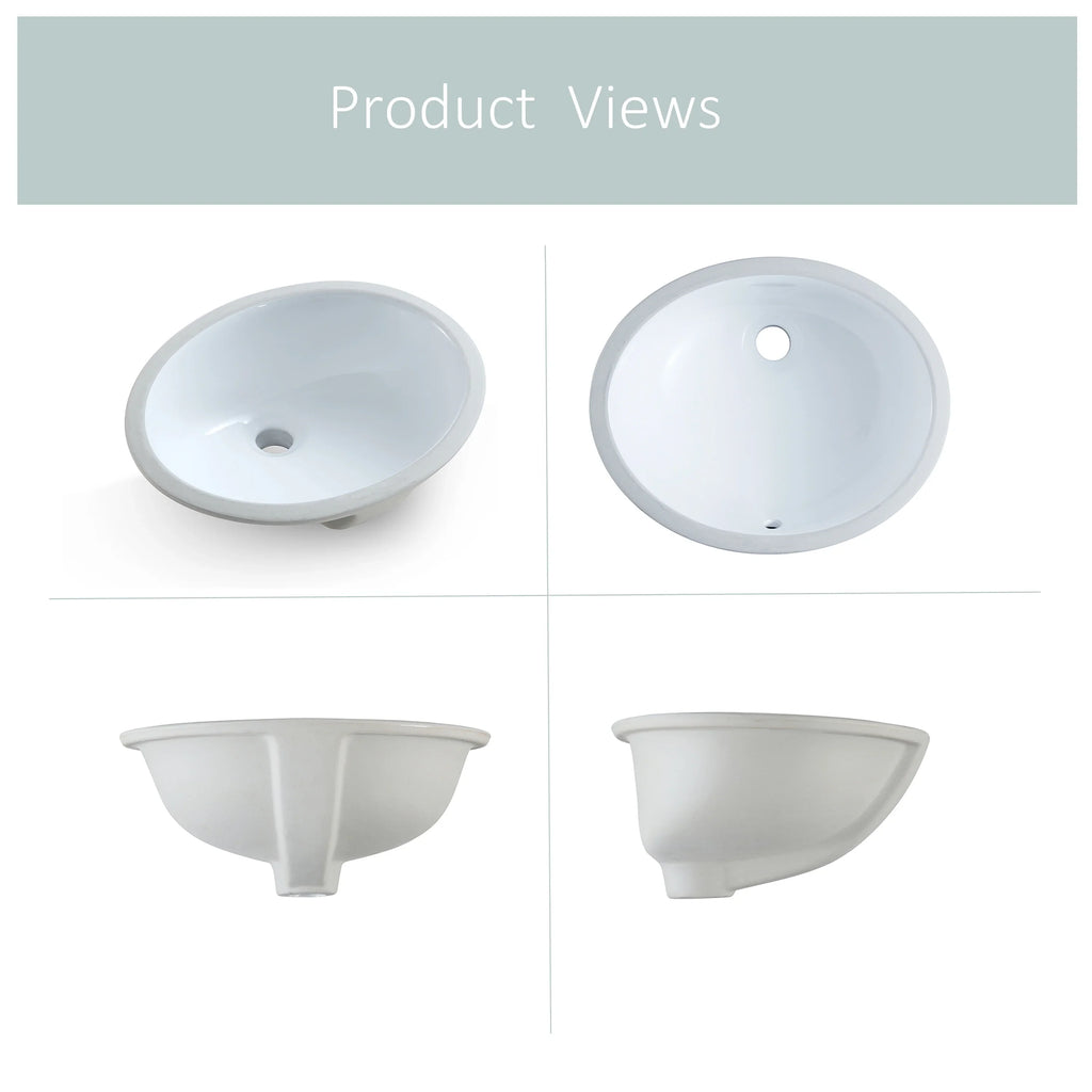 Bathroom Undermount Vessel Shape White Glossy Sink 17"x14" , Finished Ceramic MEJE Oval Sink