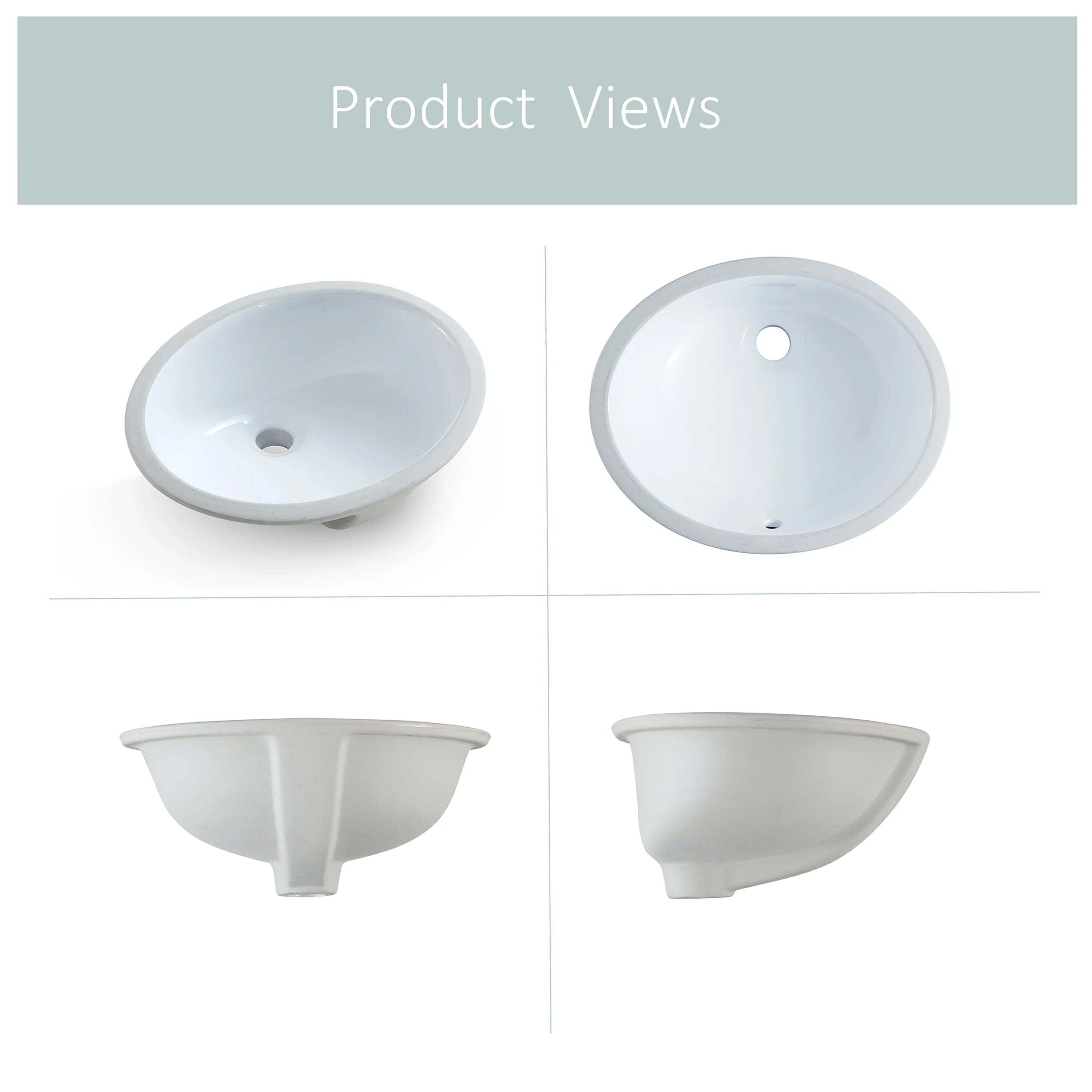 Bathroom Undermount Vessel Shape White Glossy Sink 17"x14" , Finished Ceramic MEJE Oval Sink