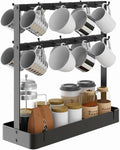 Cup Hooks,2 Holder Holder Storage Countertop, Movable Tier Mug Rack Mug with Coffee 16 Coffee BOIVSHI Tree Cup Black Holder Base Hooks with for