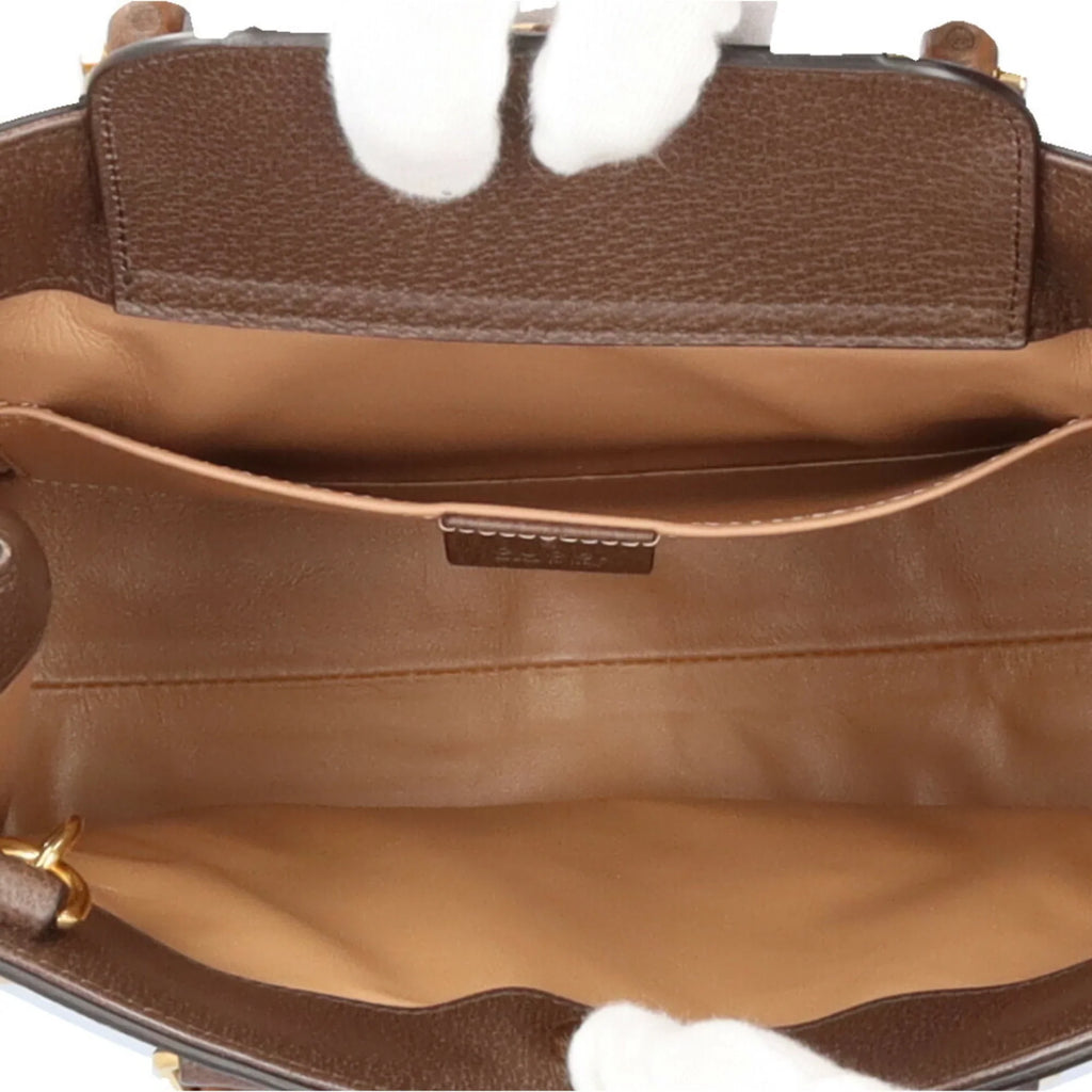 Brown Jumbo Leather Bag Pre-Owned Tote 660195 Women's Mini GG (Good) Bamboo Shoulder Diana 493075