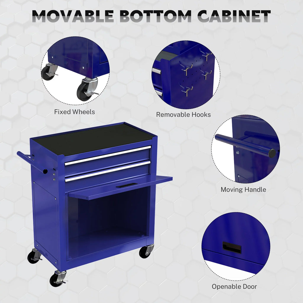 Drawers, Tool Hidden Chest Sliding On Organizer Rolling Capacity Drawers, Box, with Chest Cabinet Tool Lockable Blue with 8 Tool & Box Double with Wheels Large 2-IN-1 Drawers, Tool