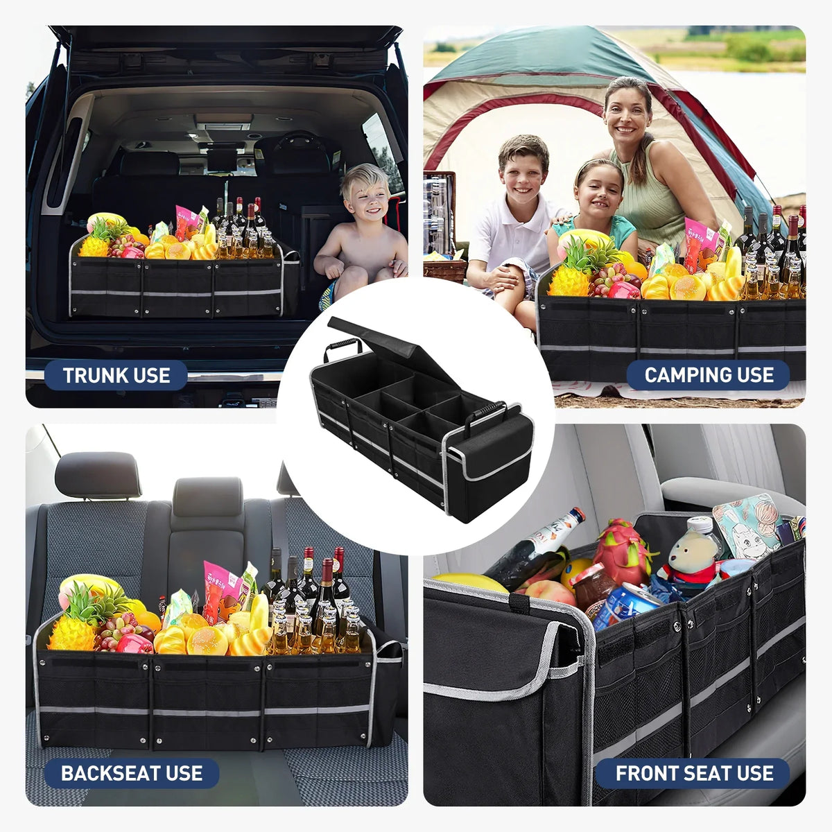 Compartment Trunk Car 4 Box Storage 1 SUV Collapsible Organizer, in with Trunk Car Bag Storage for Truck Cooler Insulated Multi Leakproof