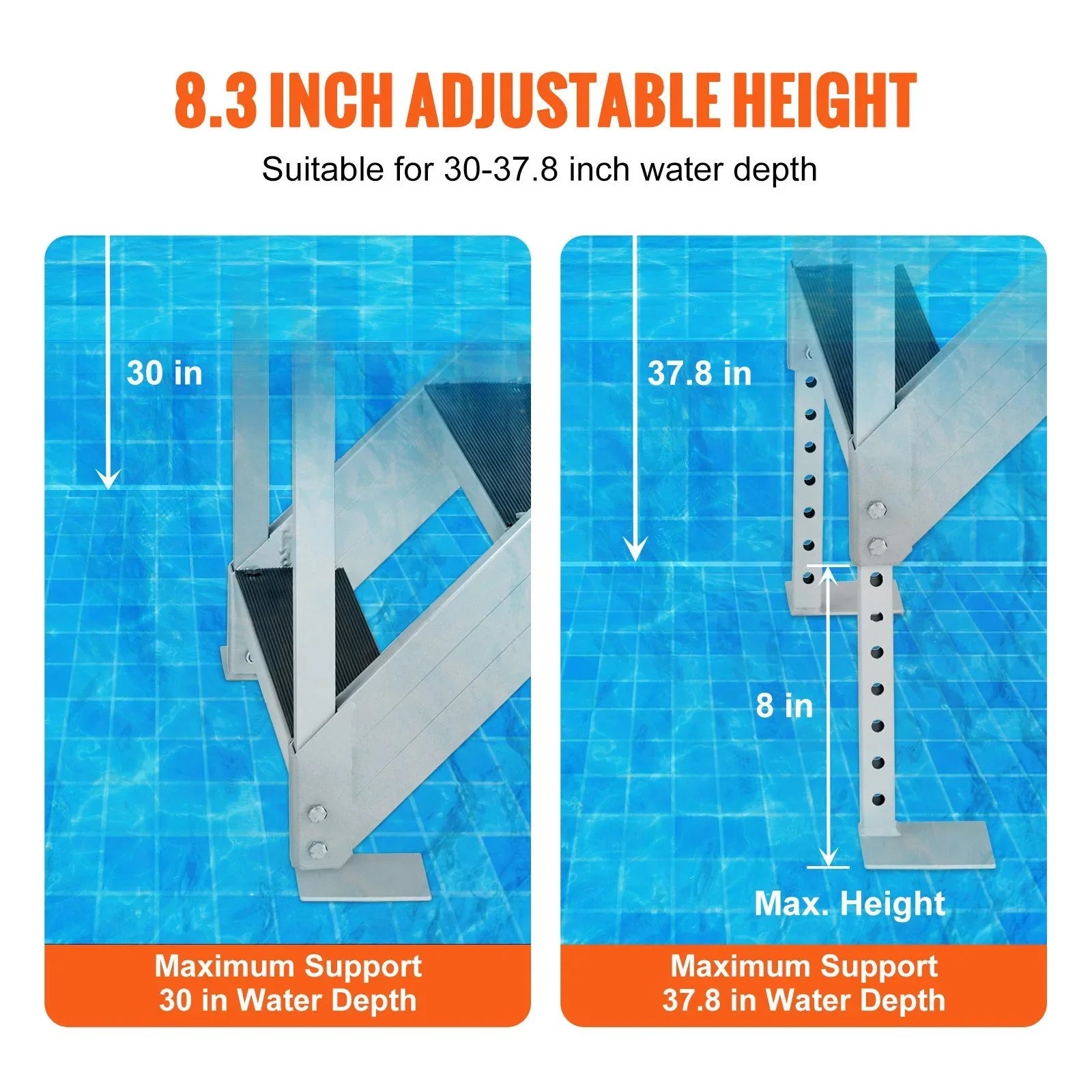 in. 30-38 4 Dock Adjustable Load 500 Vevor Capacity lbs Stairs Dock Step Ladder Height,