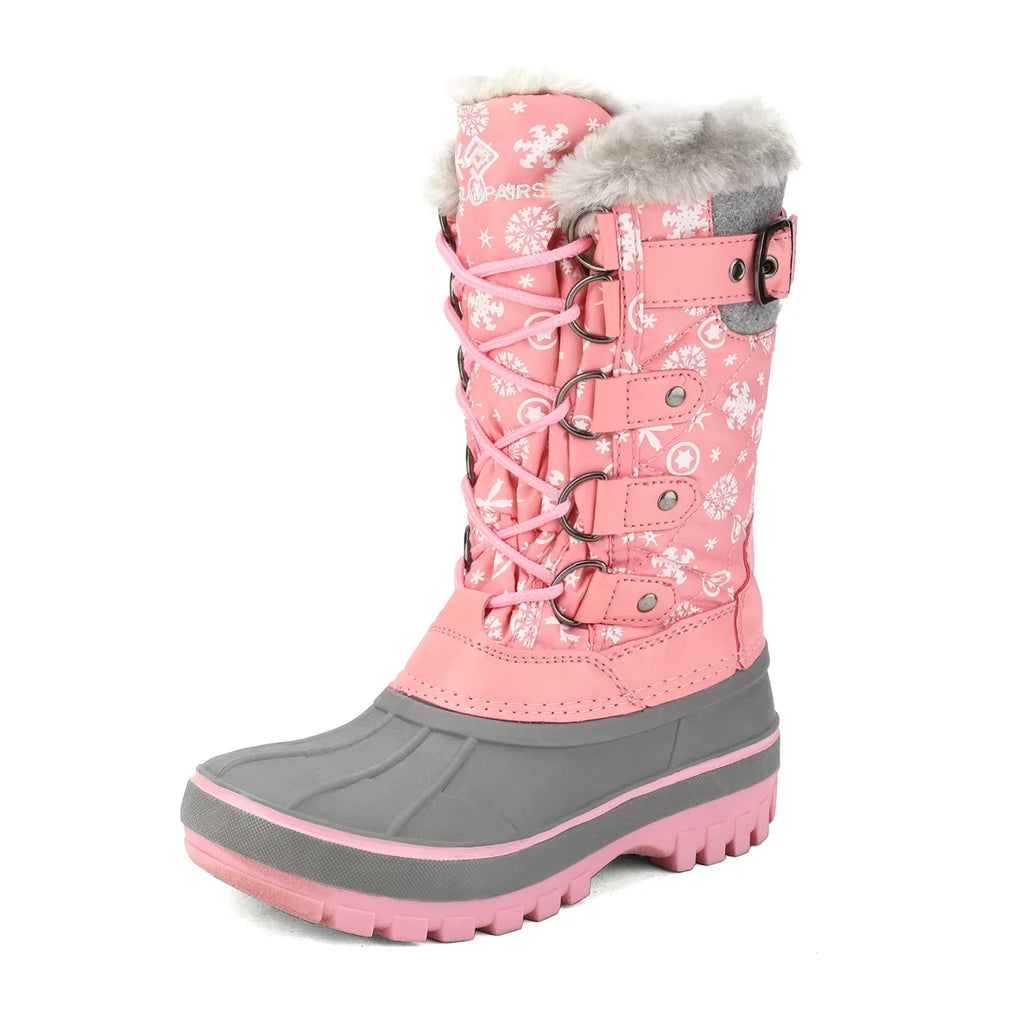 Warm Girls Boys 12 Lace Pairs Ankle Up Shoes Dream Boots dimension Winter Boots Waterproof Snow KRIVER-1 PINK