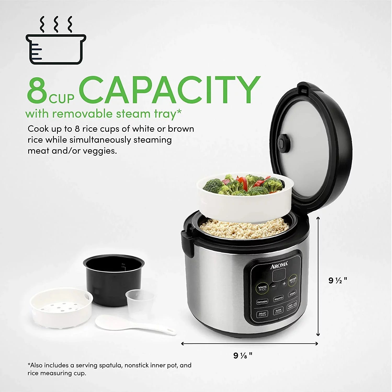 uncooked/2Qt, 2O2O Grain Aroma Slow Rice Cooker Risotto, Cook, & Steel model Housewares Steam, ARC-994SB 8-cup Stainless Oatmeal, cooked/4-cup